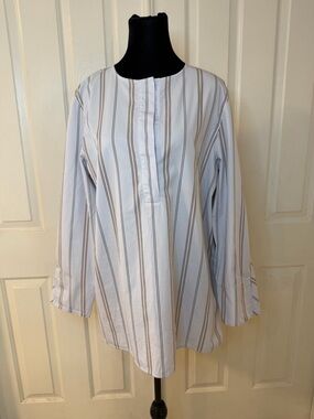 Lafayette 148 NY‎ Tilly Aerial Blue Multi  Stripe Tunic Top Sz L Lagenlook $495